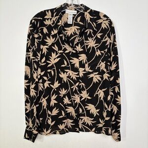 EVAN PICONE Vintage 100% Silk Bamboo Print Long Sleeve Blouse 12 M/L